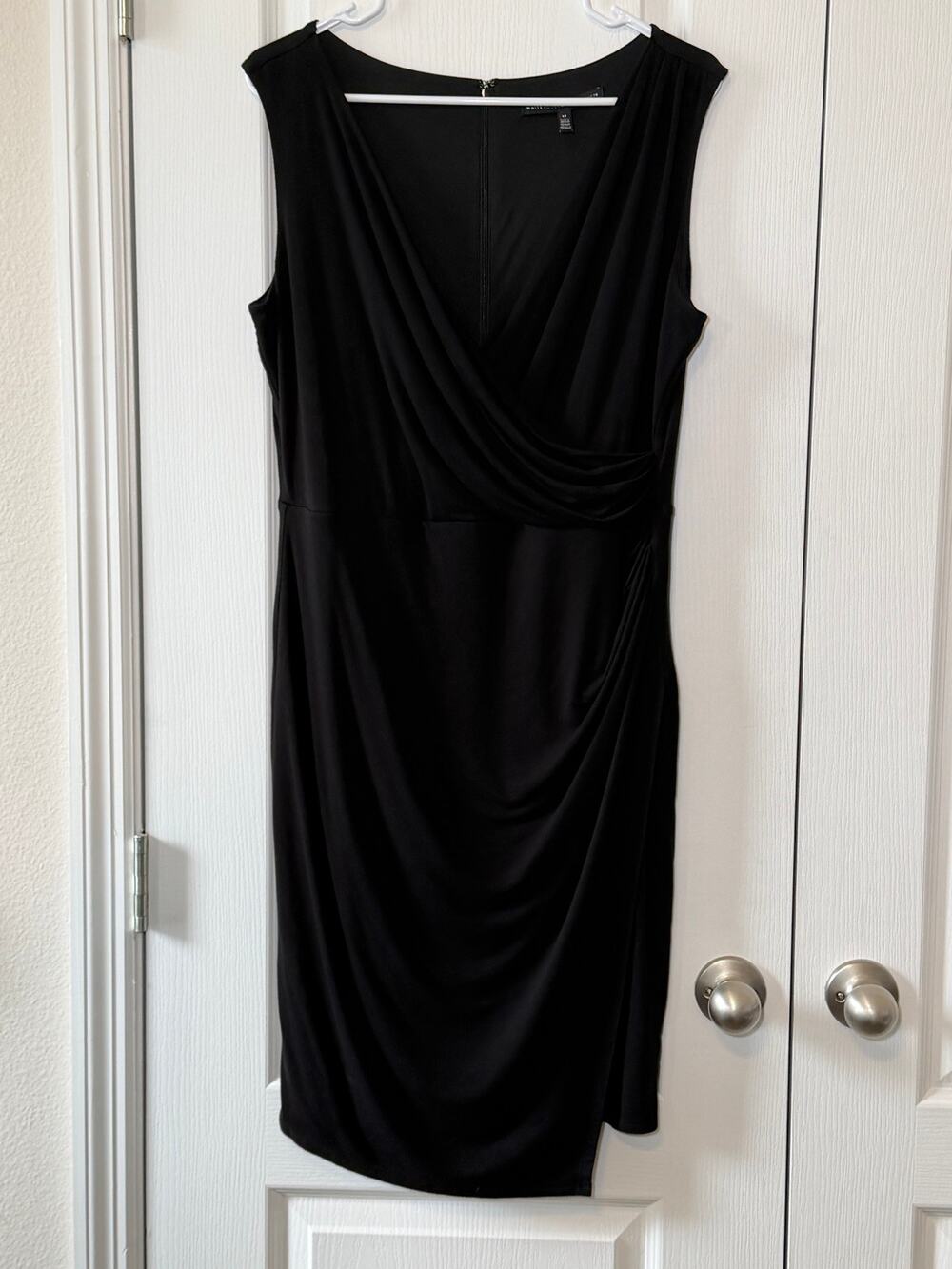 WHBM Black Sleeveless Draped V-Neck Wrap Sheath Dress-Size 12-LBD Cocktail